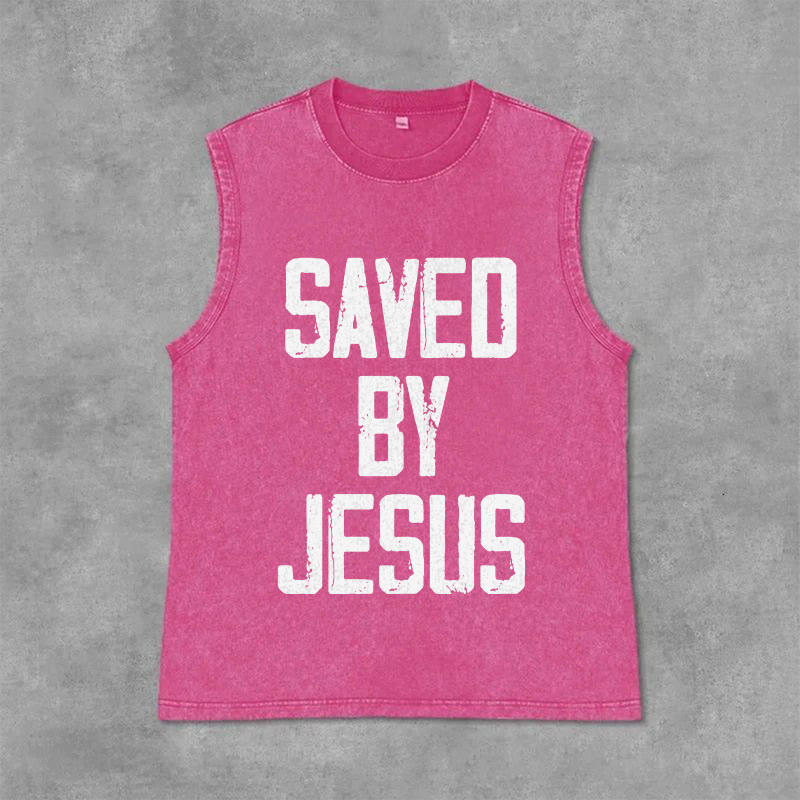 Christianartworkshop Débardeur unisexe lavé « Sauvé par Jésus » - Rose - 2XL - image 13
