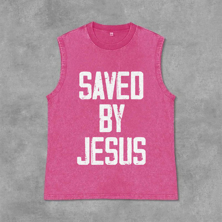 Christianartworkshop Débardeur unisexe lavé « Sauvé par Jésus » - Rose - 2XL - image 13