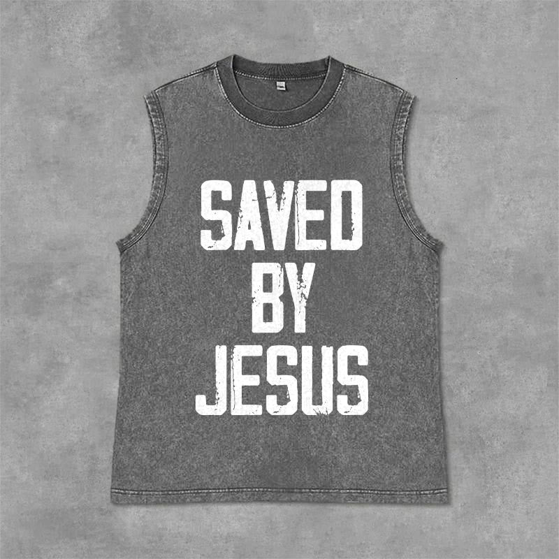 Christianartworkshop Débardeur unisexe lavé « Sauvé par Jésus » - Gris - 2XL - image 4