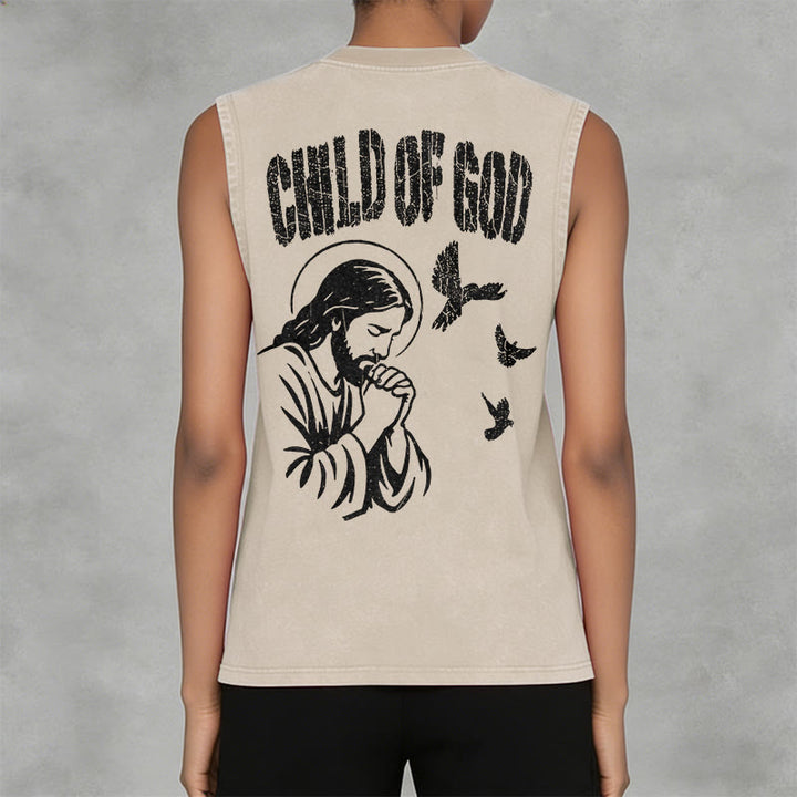 Christianartworkshop Débardeur unisexe lavé « Prier Jésus Enfant de Dieu Foi » - image 2