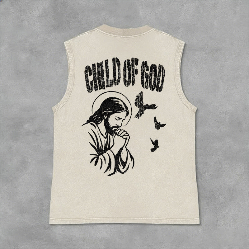 Christianartworkshop Débardeur unisexe lavé « Prier Jésus Enfant de Dieu Foi » - Beige - 2XL - image 0
