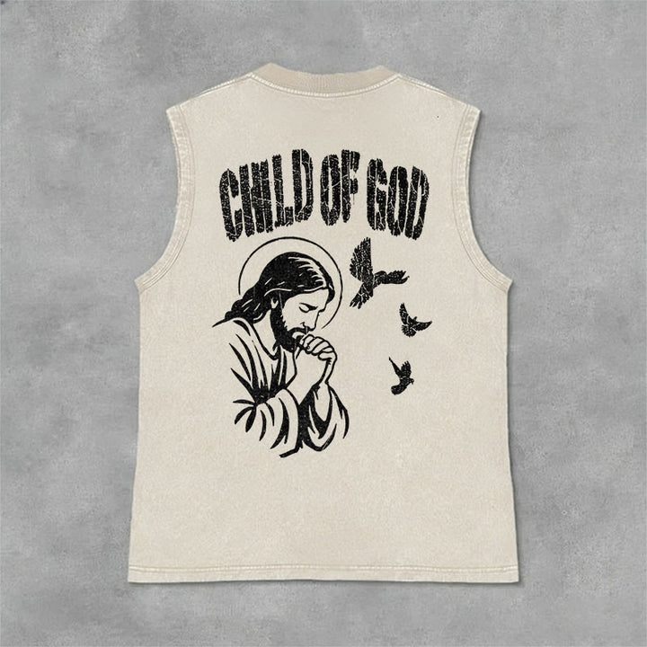 Christianartworkshop Débardeur unisexe lavé « Prier Jésus Enfant de Dieu Foi » - Beige - 2XL - image 0