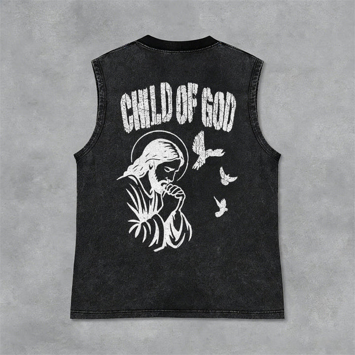Christianartworkshop Débardeur unisexe lavé « Prier Jésus Enfant de Dieu Foi » - Noir - 2XL - image 9