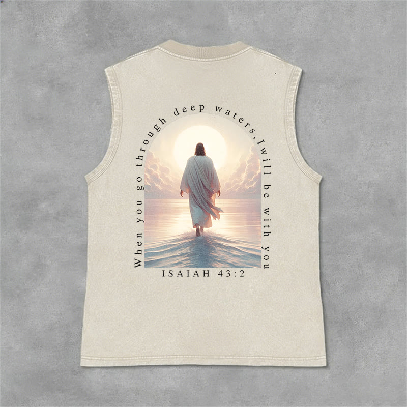 Christianartworkshop Débardeur unisexe délavé « Ésaïe 43:2 Je serai avec toi » - Beige - 2XL - image 3
