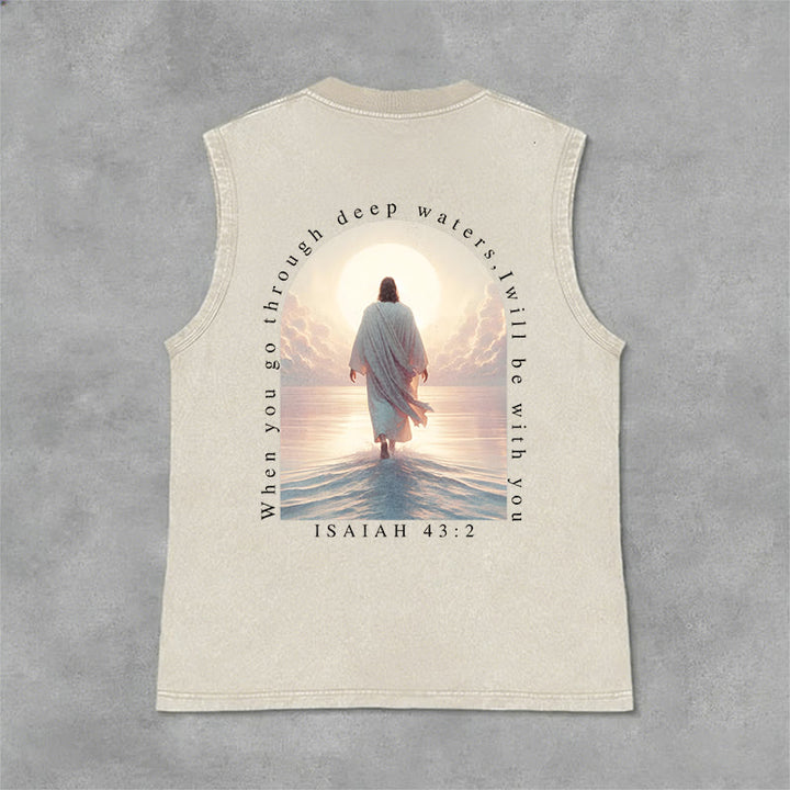 Christianartworkshop Débardeur unisexe délavé « Ésaïe 43:2 Je serai avec toi » - Beige - 2XL - image 3
