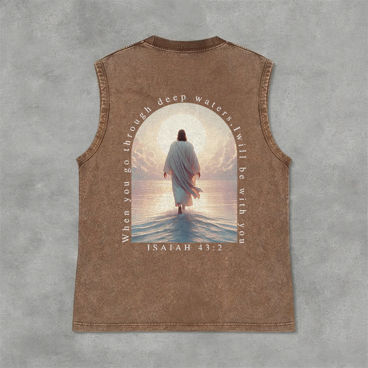 Christianartworkshop Débardeur unisexe délavé « Ésaïe 43:2 Je serai avec toi » - Brun - 2XL - image 6