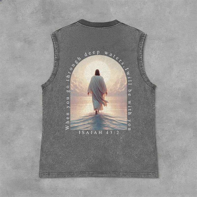 Christianartworkshop Débardeur unisexe délavé « Ésaïe 43:2 Je serai avec toi » - Gris - 2XL - image 9