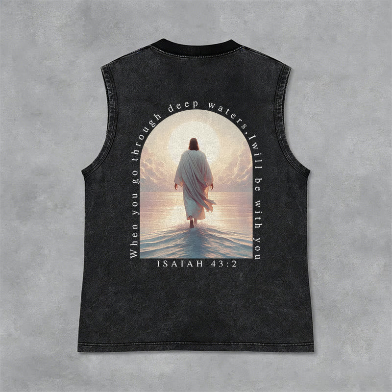 Christianartworkshop Débardeur unisexe délavé « Ésaïe 43:2 Je serai avec toi » - Noir - 2XL - image 0