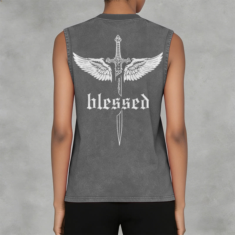 Christianartworkshop Débardeur unisexe lavé Blessed Sword Wings - image 11