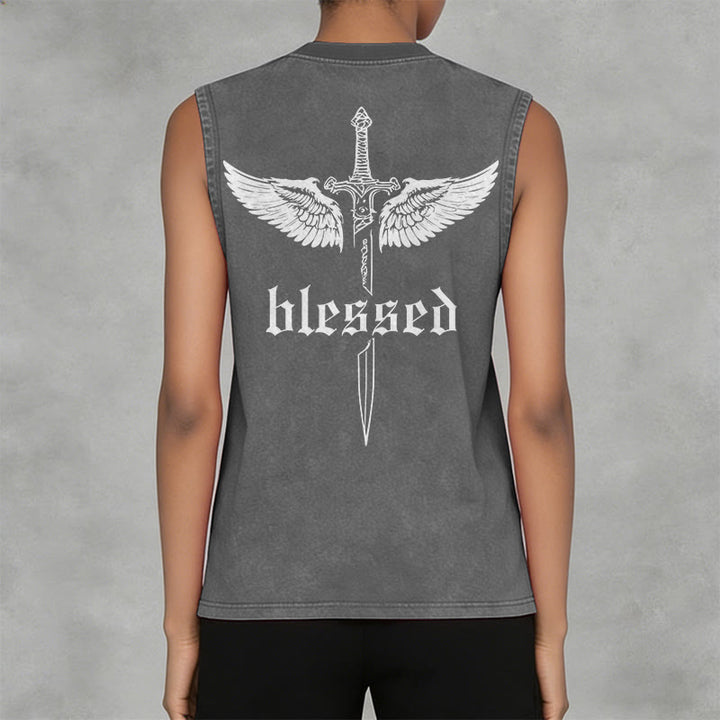 Christianartworkshop Débardeur unisexe lavé Blessed Sword Wings - image 11