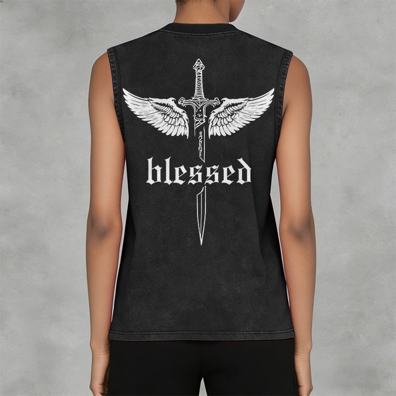 Christianartworkshop Débardeur unisexe lavé Blessed Sword Wings - image 2