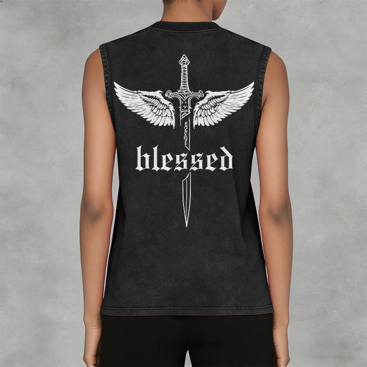 Christianartworkshop Débardeur unisexe lavé Blessed Sword Wings - image 2