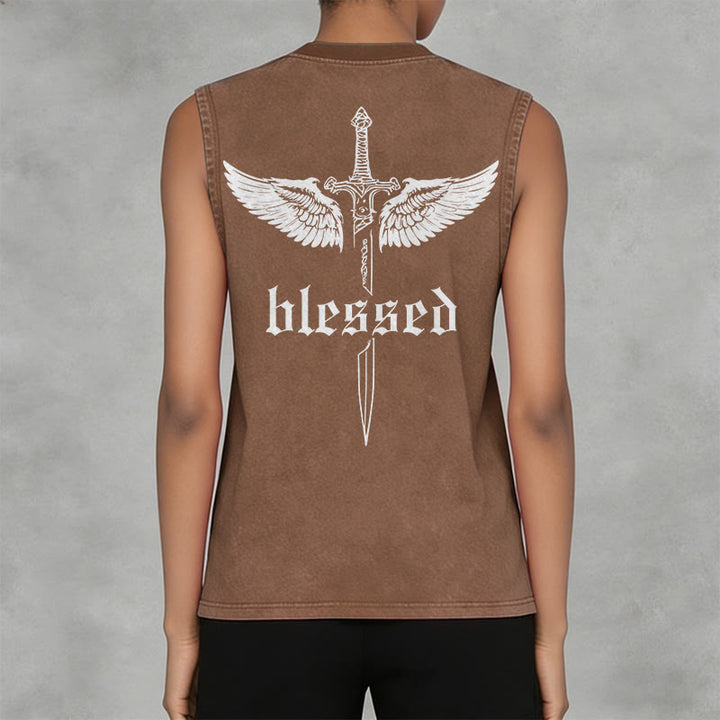 Christianartworkshop Débardeur unisexe lavé Blessed Sword Wings - image 8