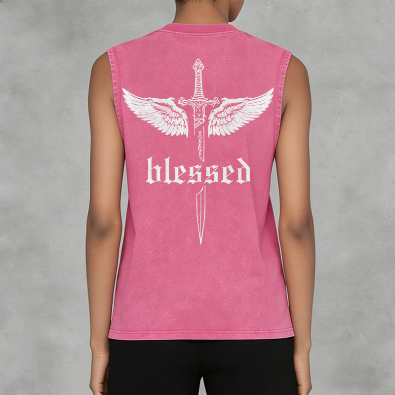 Christianartworkshop Débardeur unisexe lavé Blessed Sword Wings - image 14