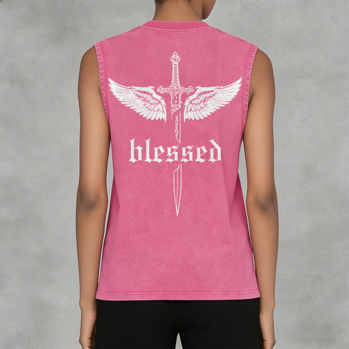 Christianartworkshop Débardeur unisexe lavé Blessed Sword Wings - image 14