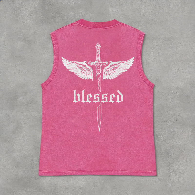 Christianartworkshop Débardeur unisexe lavé Blessed Sword Wings - Rose - 2XL - image 12