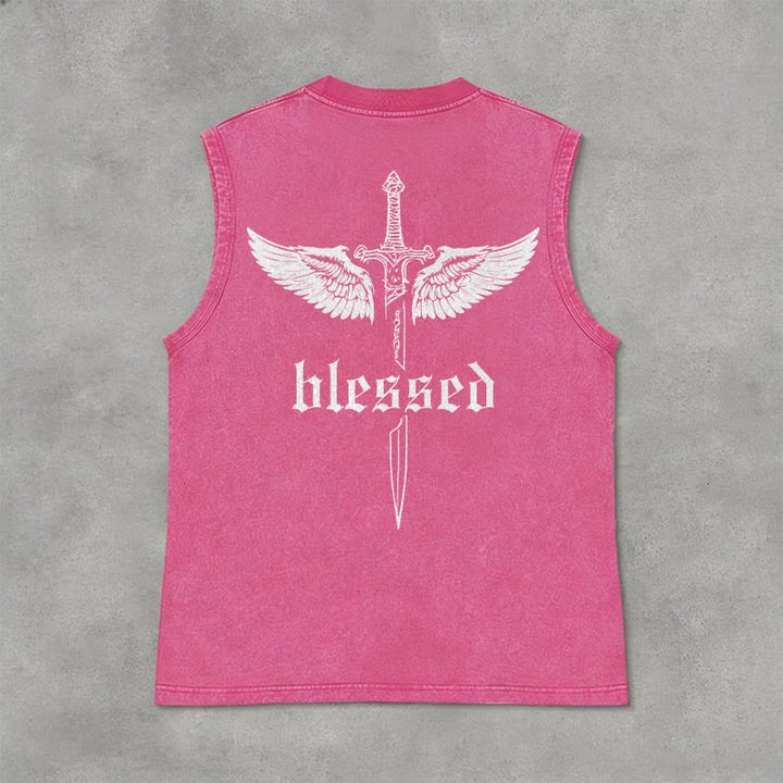 Christianartworkshop Débardeur unisexe lavé Blessed Sword Wings - Rose - 2XL - image 12