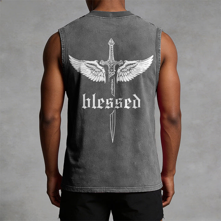Christianartworkshop Débardeur unisexe lavé Blessed Sword Wings - image 10