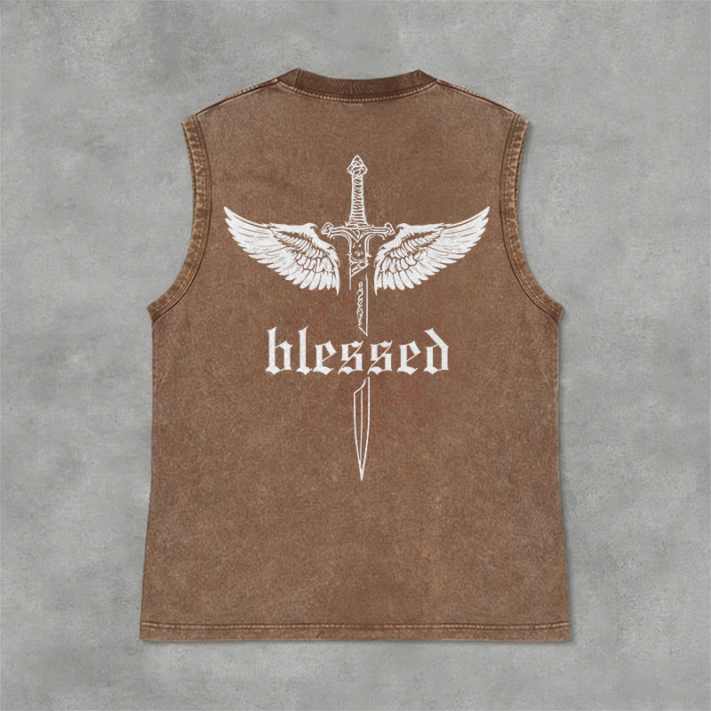 Christianartworkshop Débardeur unisexe lavé Blessed Sword Wings - Brun - 2XL - image 6