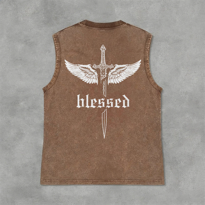 Christianartworkshop Débardeur unisexe lavé Blessed Sword Wings - Brun - 2XL - image 6