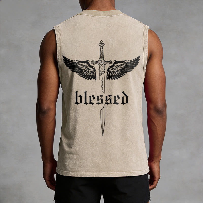 Christianartworkshop Débardeur unisexe lavé Blessed Sword Wings - image 4