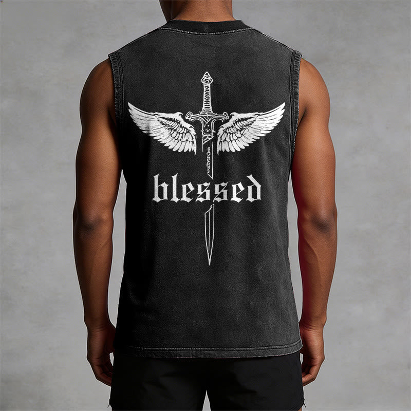 Christianartworkshop Débardeur unisexe lavé Blessed Sword Wings - image 1