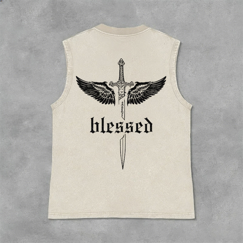 Christianartworkshop Débardeur unisexe lavé Blessed Sword Wings - Beige - 2XL - image 3