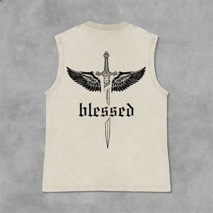 Christianartworkshop Débardeur unisexe lavé Blessed Sword Wings - Beige - 2XL - image 3