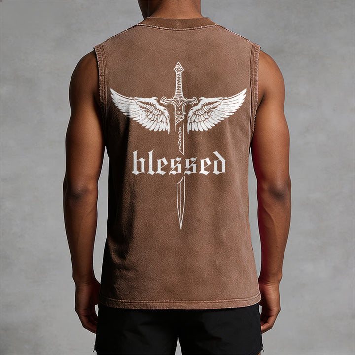 Christianartworkshop Débardeur unisexe lavé Blessed Sword Wings - image 7