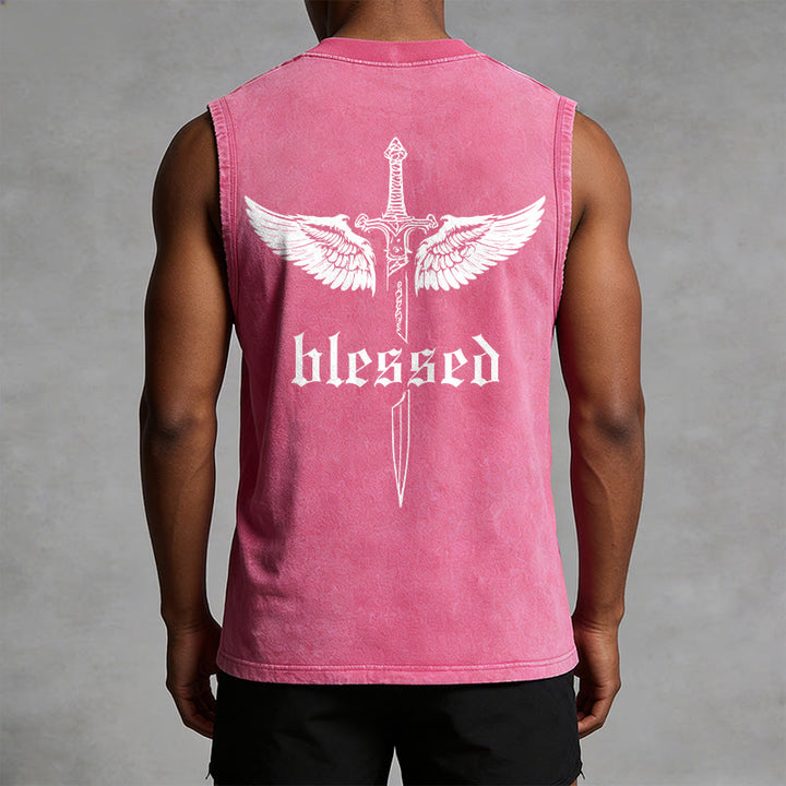 Christianartworkshop Débardeur unisexe lavé Blessed Sword Wings - image 13