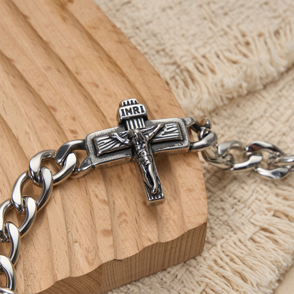 Christianartworkshop Bracelet robuste à maillons cubains avec croix et détails INRI - image 2
