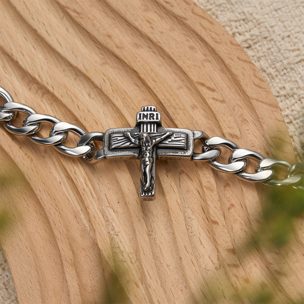 Christianartworkshop Bracelet robuste à maillons cubains avec croix et détails INRI - image 4