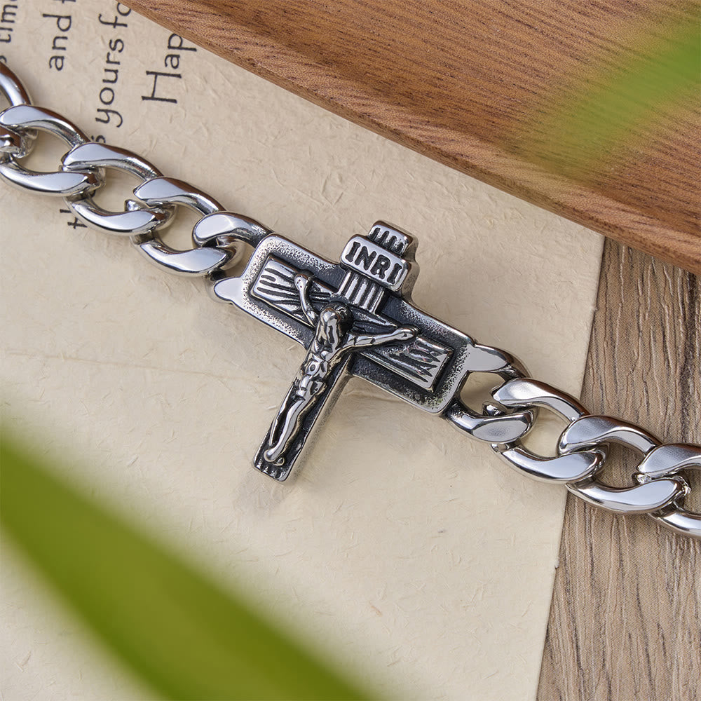 Christianartworkshop Bracelet robuste à maillons cubains avec croix et détails INRI - image 3