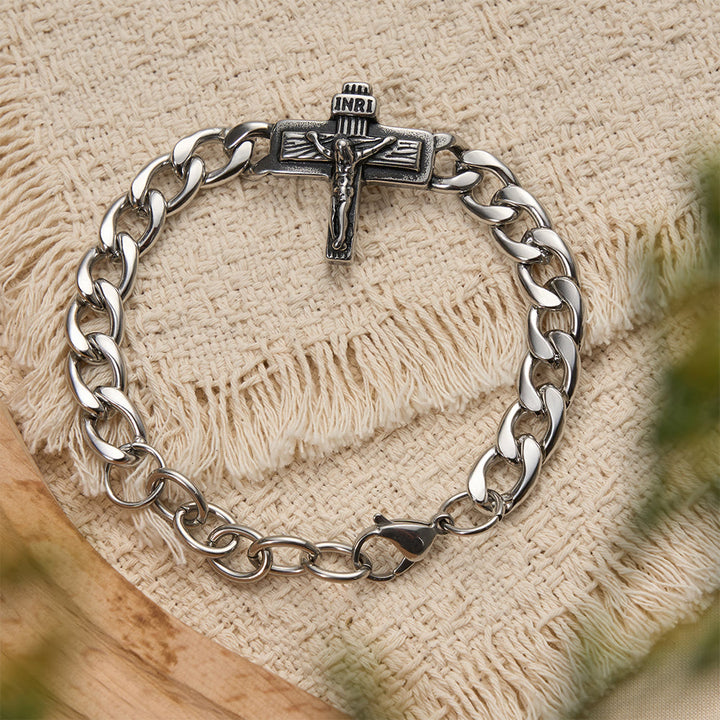 Christianartworkshop Bracelet robuste à maillons cubains avec croix et détails INRI - Crucifix - image 0