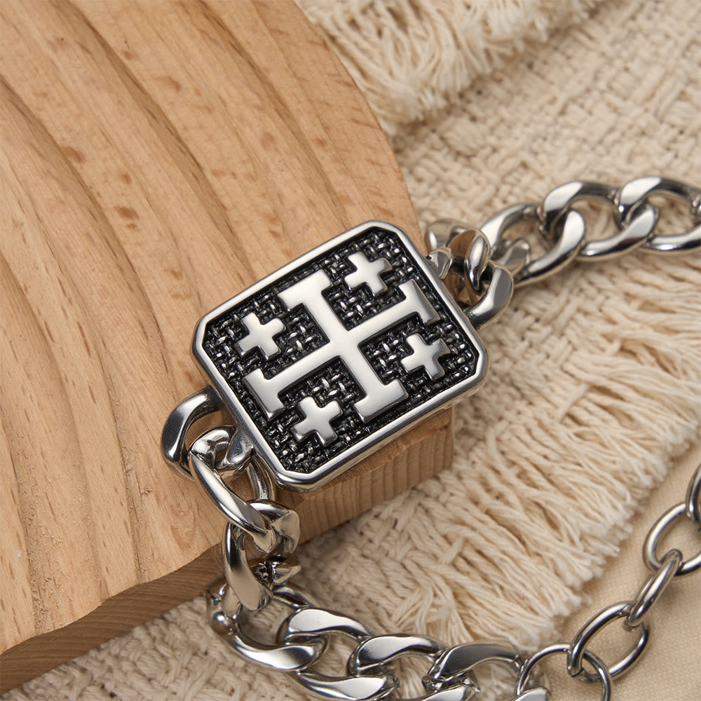 Christianartworkshop Bracelet statement croix carrée de Jérusalem en acier inoxydable poli - image 3