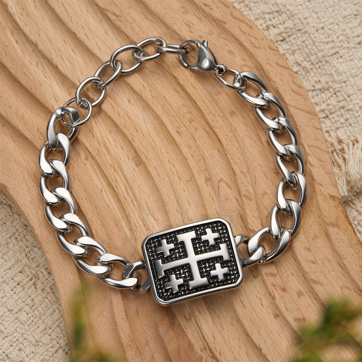 Christianartworkshop Bracelet statement croix carrée de Jérusalem en acier inoxydable poli - Croix de la place de Jérusalem - image 0
