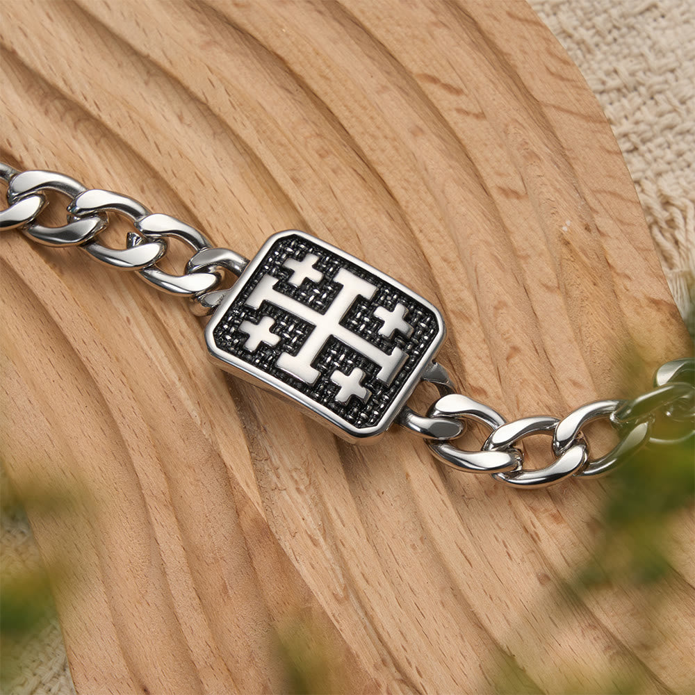 Christianartworkshop Bracelet statement croix carrée de Jérusalem en acier inoxydable poli - image 4