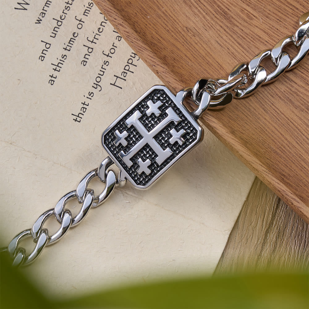 Christianartworkshop Bracelet statement croix carrée de Jérusalem en acier inoxydable poli - image 5