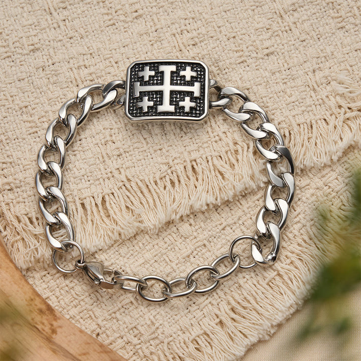 Christianartworkshop Bracelet statement croix carrée de Jérusalem en acier inoxydable poli - image 1