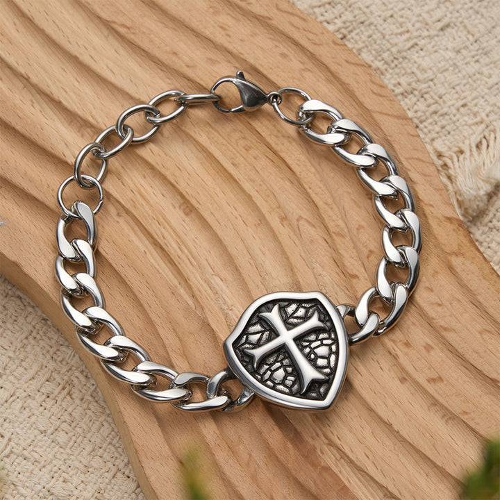 Christianartworkshop Bracelet croix à maillons épais texturés : symbole de foi et de style inébranlables - Croix du Bouclier - image 0
