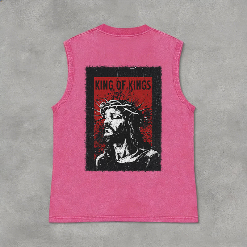 Christianartworkshop Débardeur unisexe délavé « Roi des rois Jésus » - Rose - 2XL - image 12