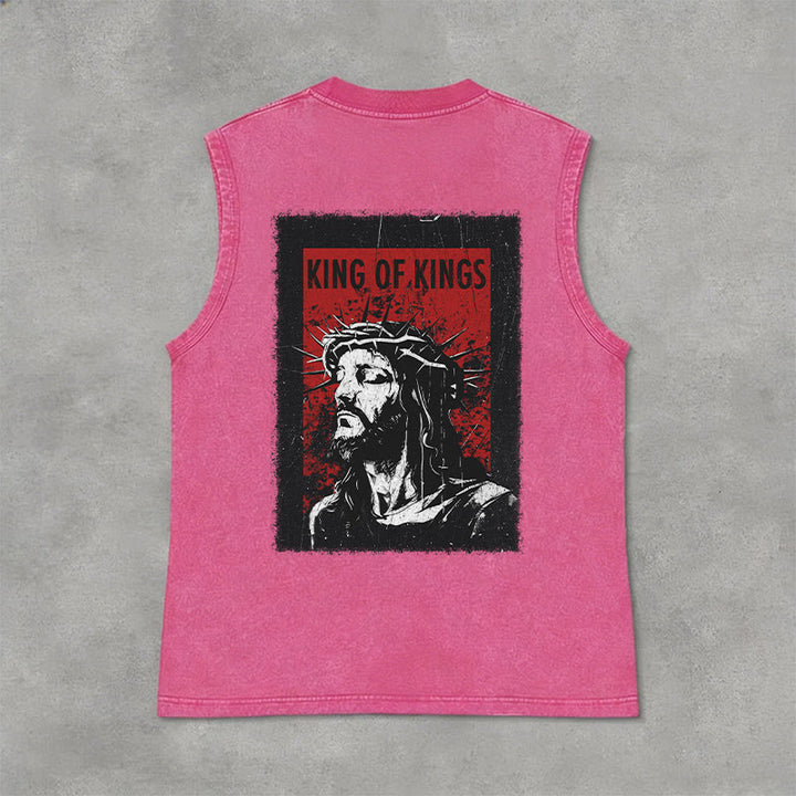 Christianartworkshop Débardeur unisexe délavé « Roi des rois Jésus » - Rose - 2XL - image 12