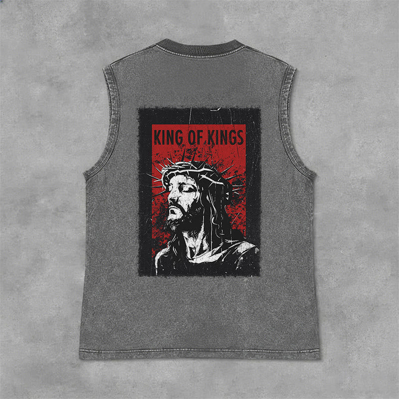 Christianartworkshop Débardeur unisexe délavé « Roi des rois Jésus » - Gris - 2XL - image 9
