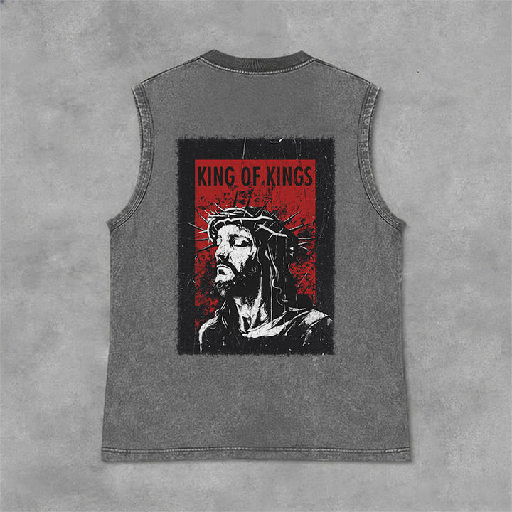 Christianartworkshop Débardeur unisexe délavé « Roi des rois Jésus » - Gris - 2XL - image 9