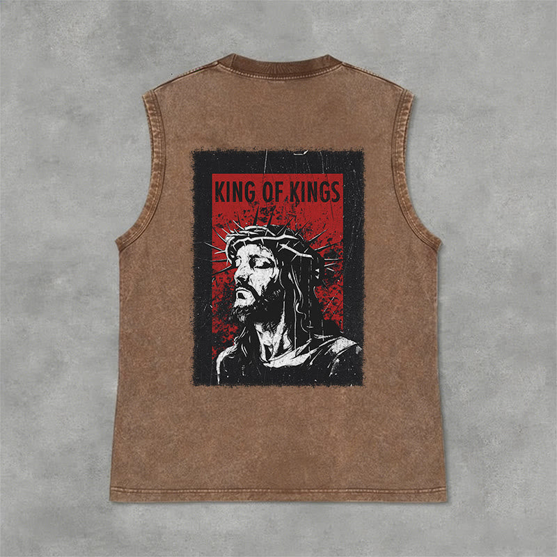 Christianartworkshop Débardeur unisexe délavé « Roi des rois Jésus » - Brun - 2XL - image 6