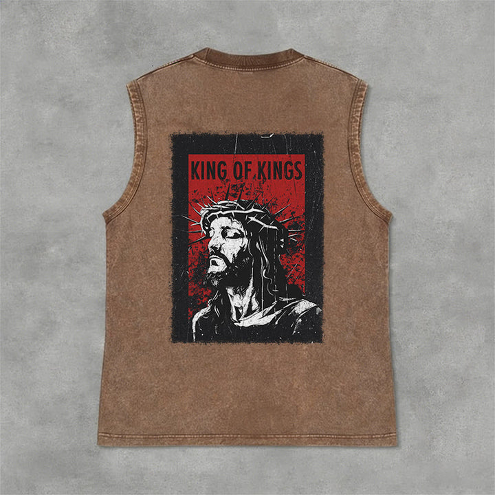 Christianartworkshop Débardeur unisexe délavé « Roi des rois Jésus » - Brun - 2XL - image 6