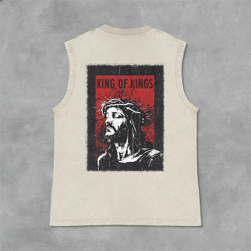 Christianartworkshop Débardeur unisexe délavé « Roi des rois Jésus » - Beige - 2XL - image 3