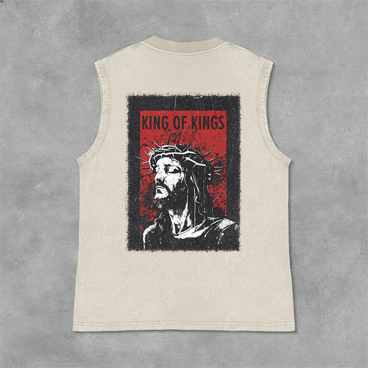 Christianartworkshop Débardeur unisexe délavé « Roi des rois Jésus » - Beige - 2XL - image 3