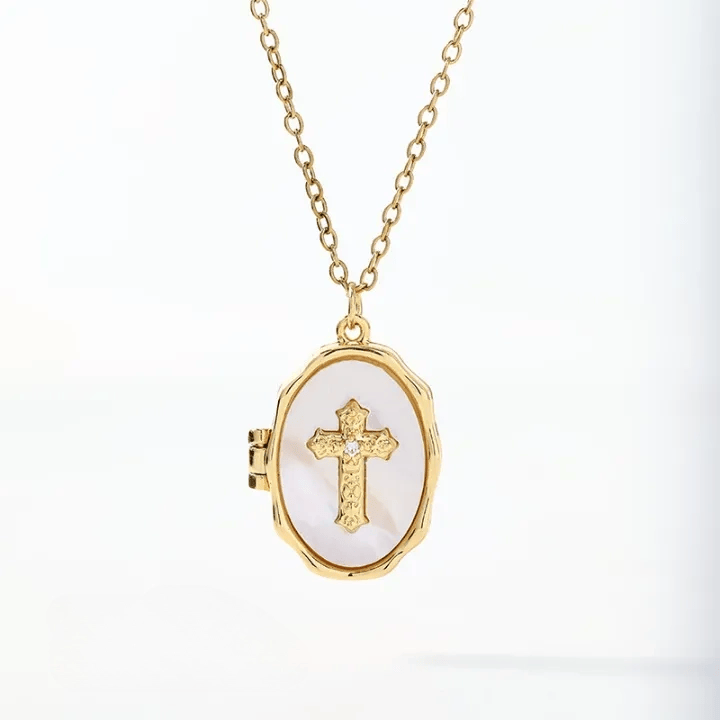 Christianartworkshop Collier médaillon croix ouvrable avec incrustation de nacre : un rappel de l'amour divin - image 5