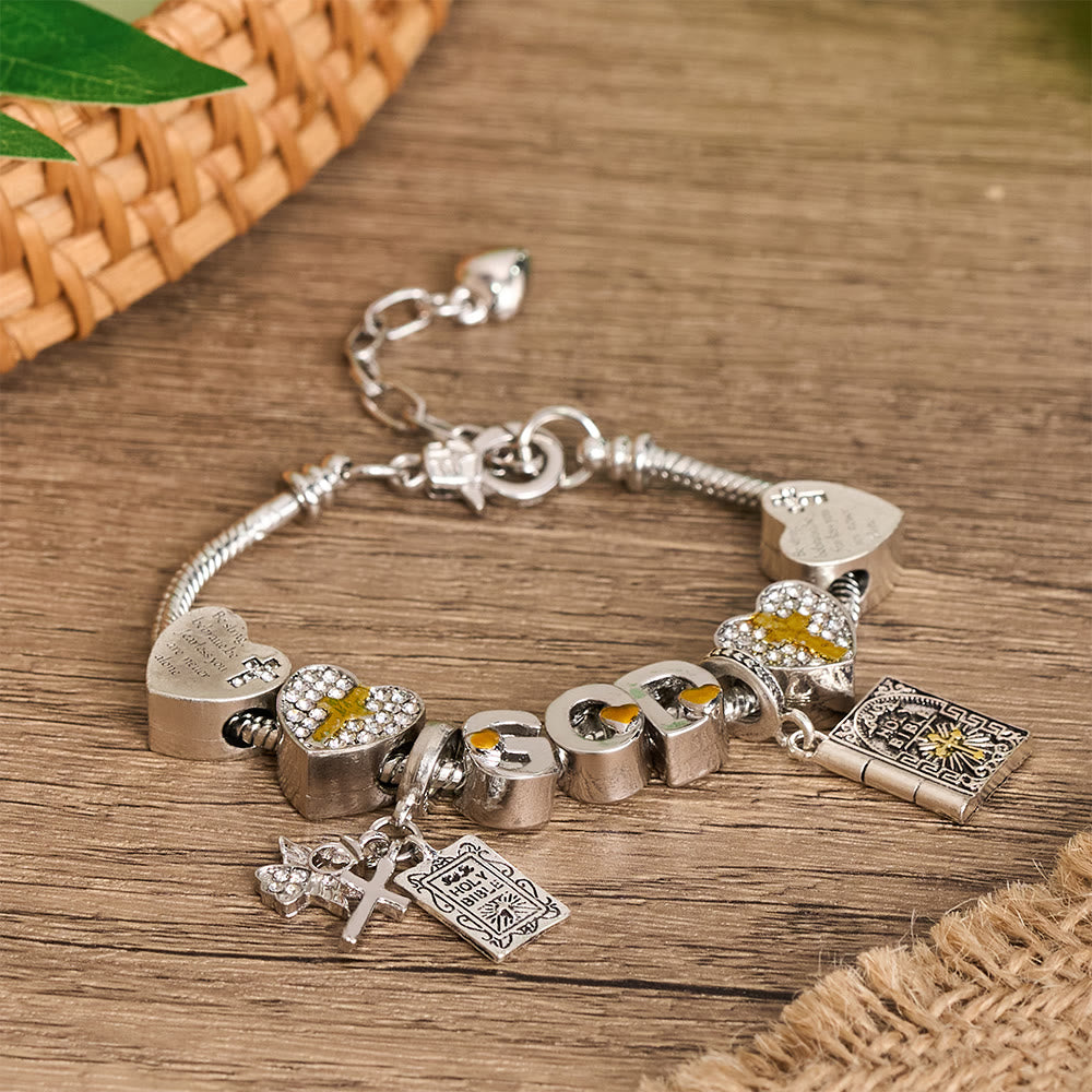 Christianartworkshop Bracelet à breloques DIEU et Bible avec croix et perles versets bibliques : un symbole de foi inébranlable et d’amour divin - image 3